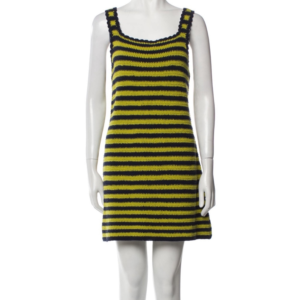 Re/Done Yellow and Black Embellished Buttoned Sundress